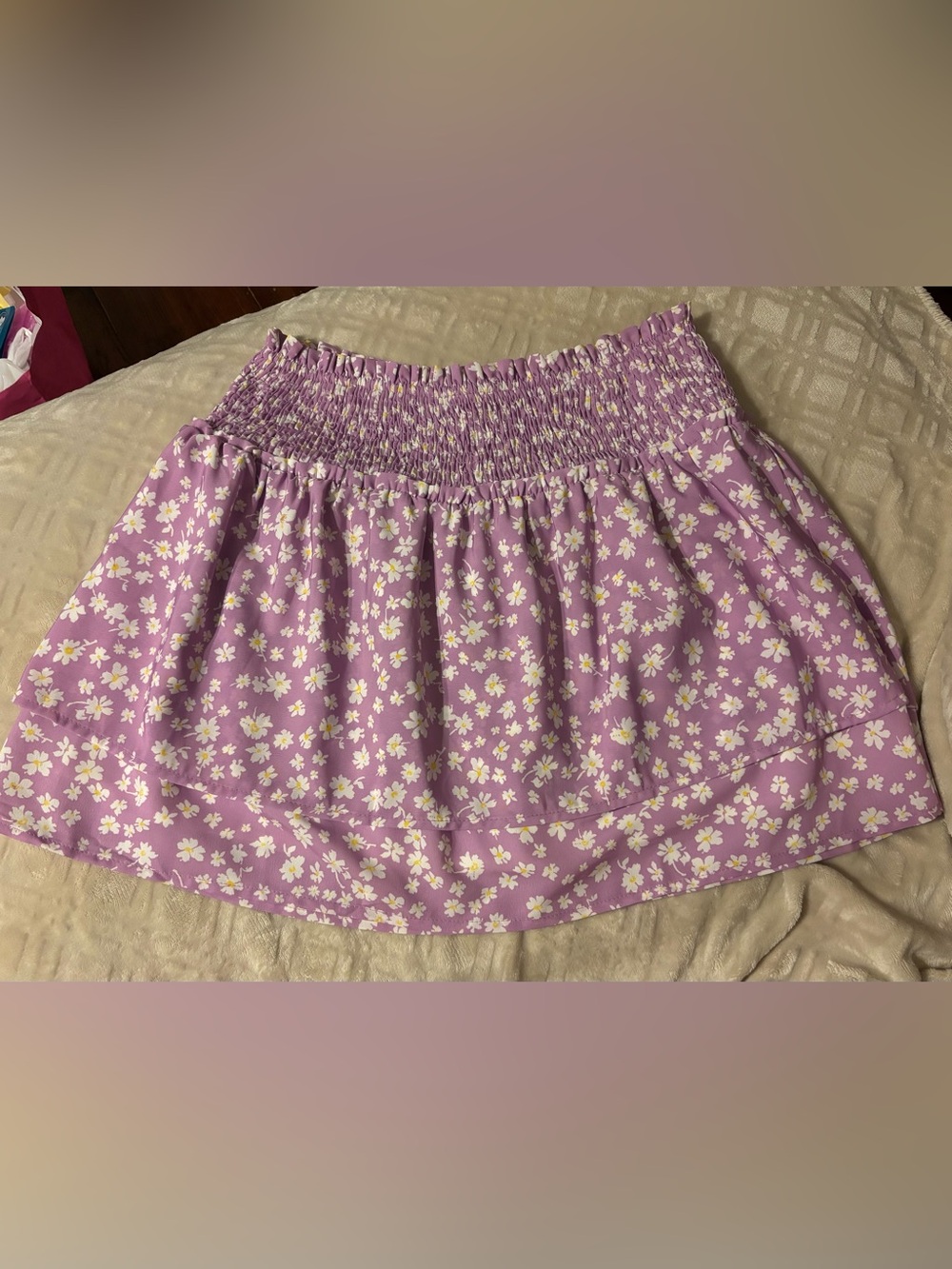 Smocked Lavender Floral Mini Skirt